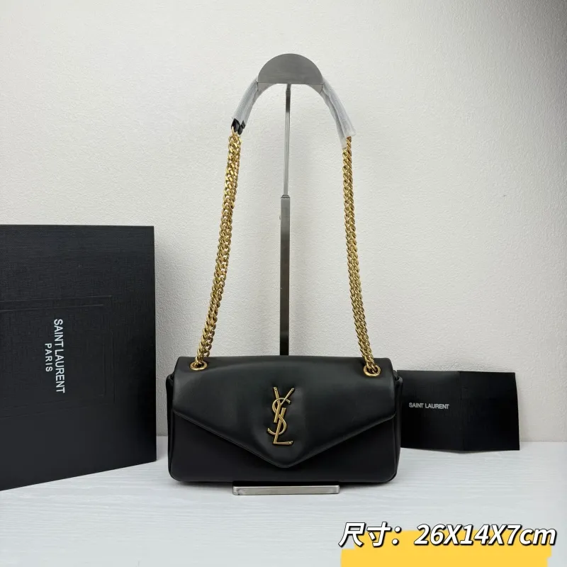 YSL Black Leather Chain Shoulder Bag 373