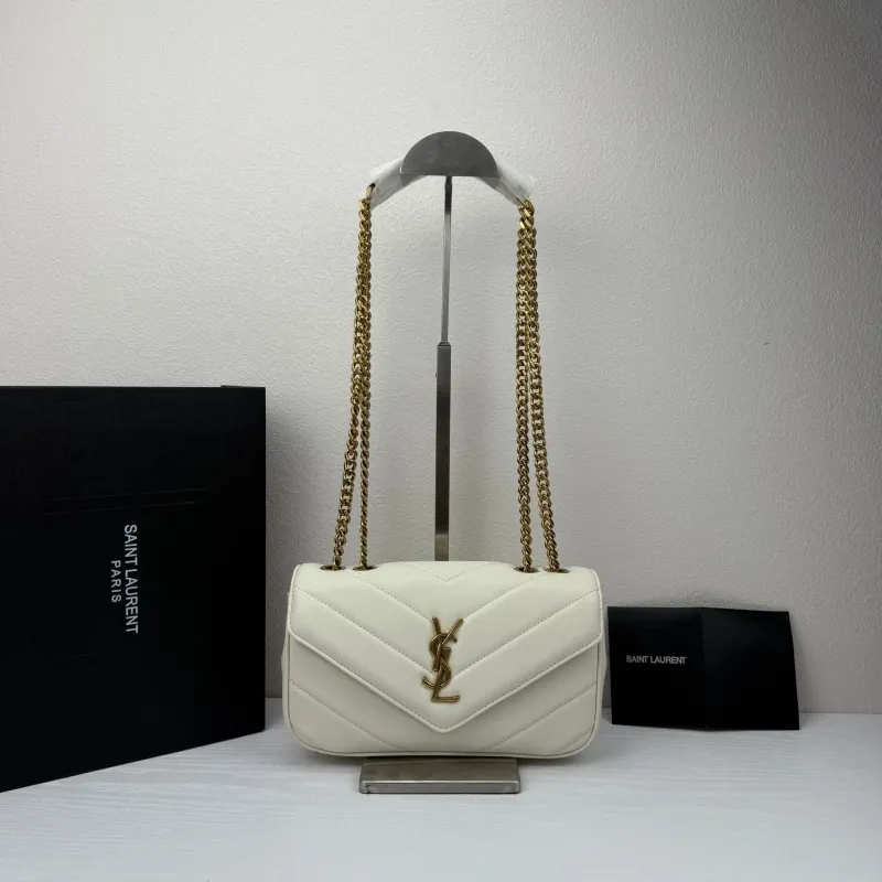 YSL White Chevron Chain Shoulder Bag 380