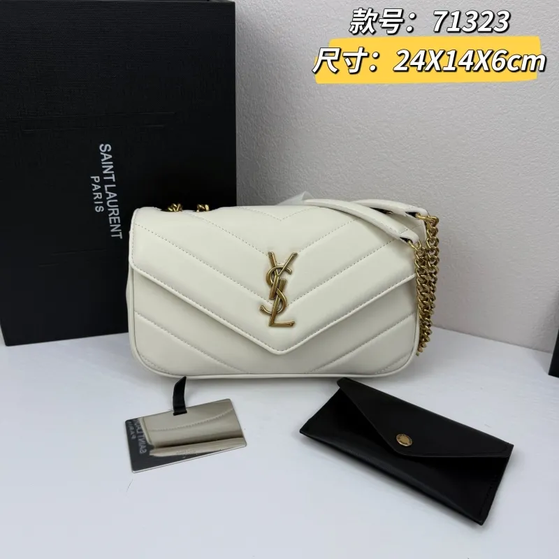 YSL White Chevron Chain Shoulder Bag 380 - Image 5