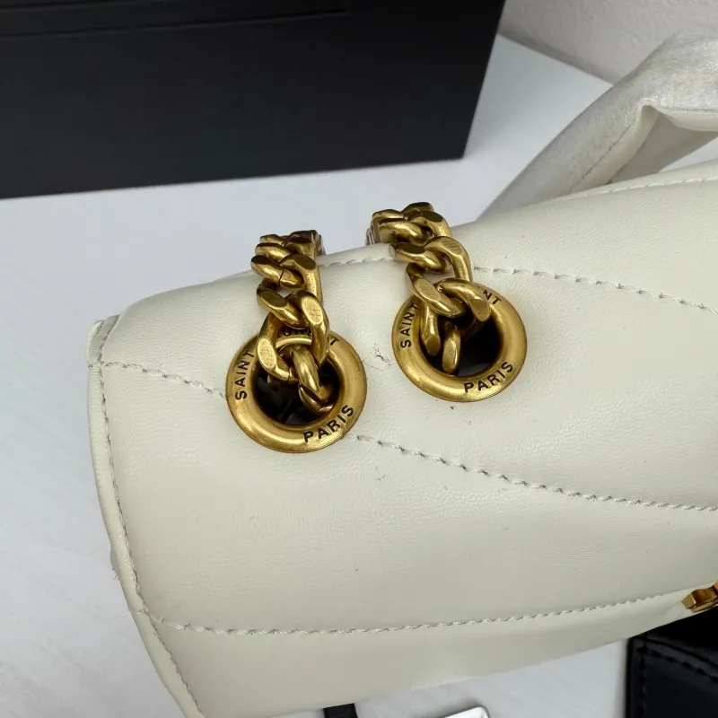 YSL White Chevron Chain Shoulder Bag 380 - Image 6
