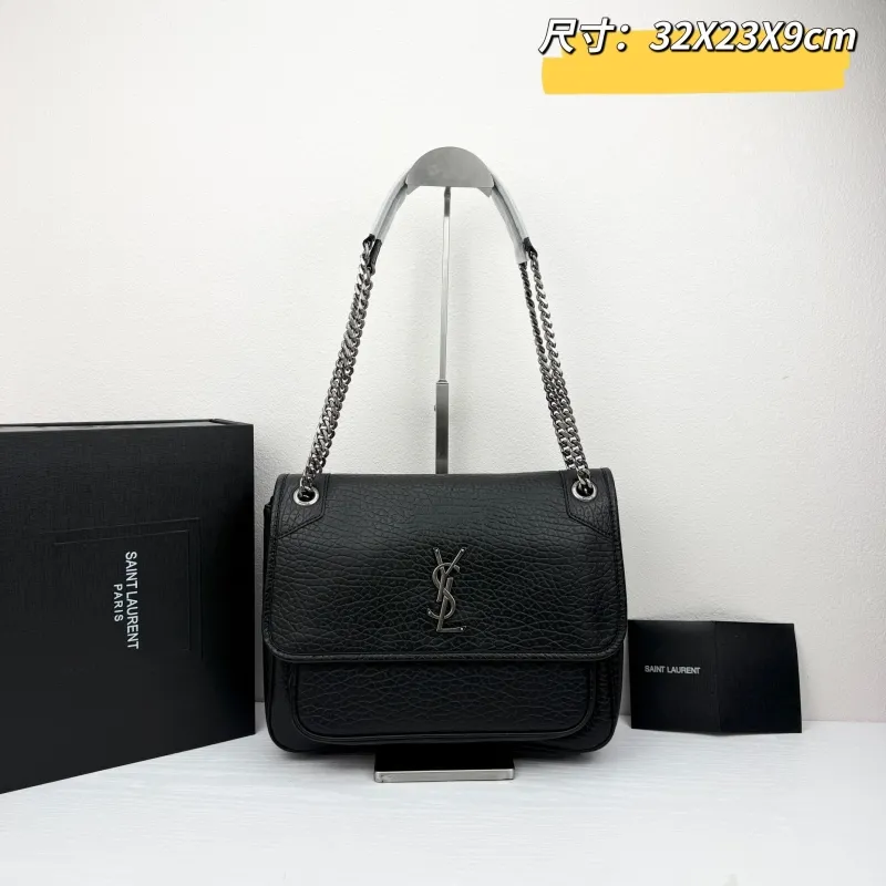 Saint Laurent Black Leather Chain Shoulder Bag 383