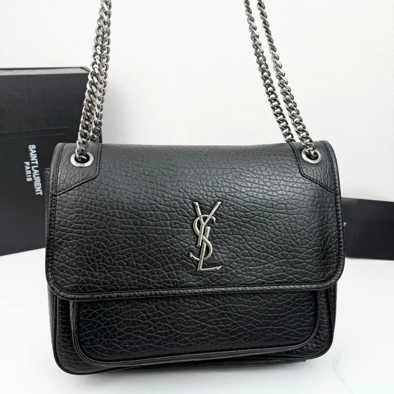 Saint Laurent Black Leather Chain Shoulder Bag 383 - Image 5