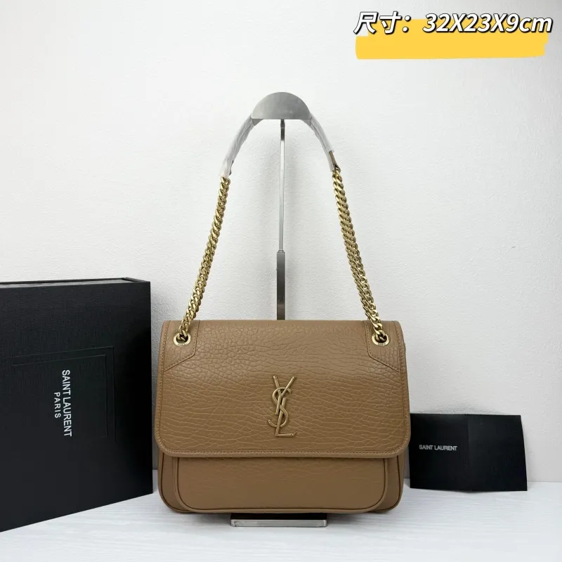 Saint Laurent Brown Leather Top Handle Bag 32X23X9cm 384