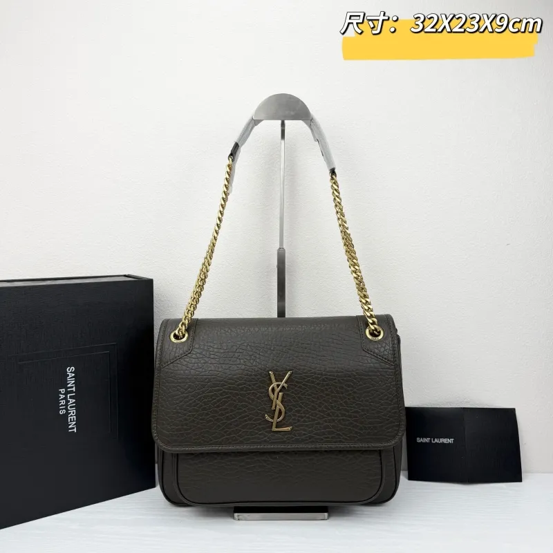 Saint Laurent YSL Dark Brown Chain Shoulder Bag 385 32x23x9cm