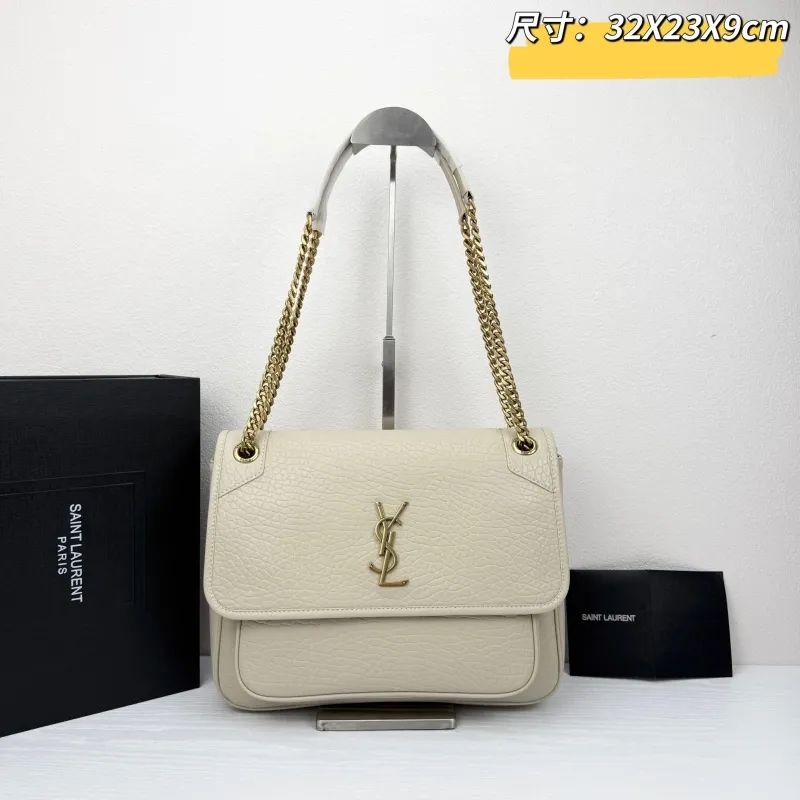 YSL Cream Leather Chain Shoulder Bag Size 32X23X9cm