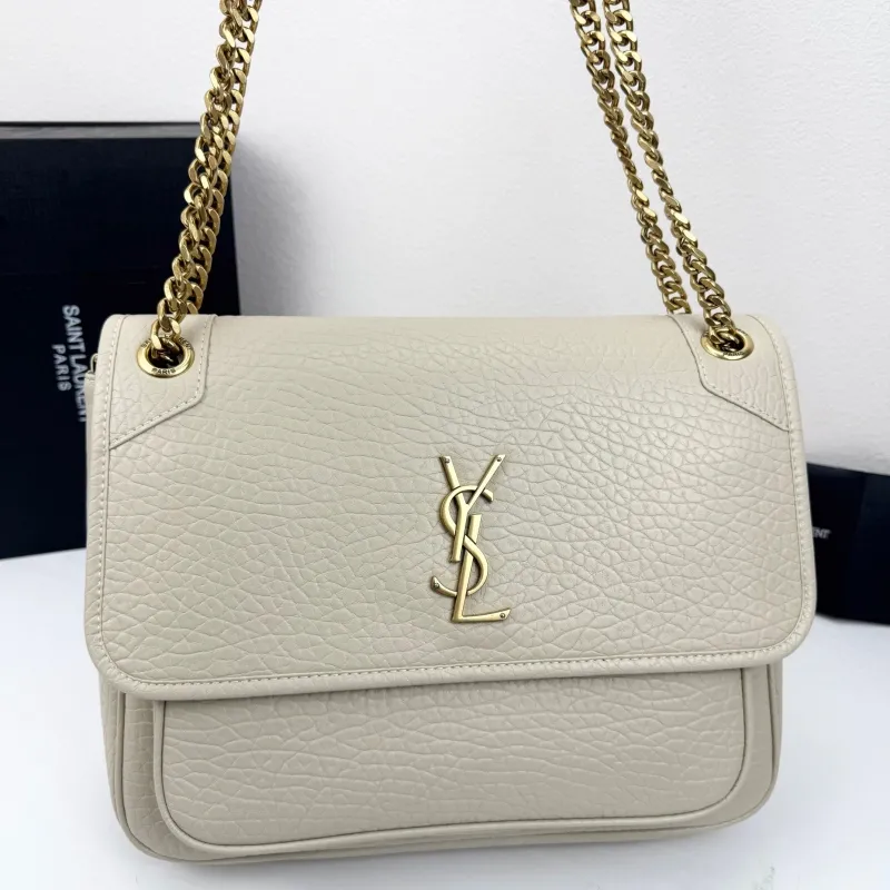 YSL Cream Leather Chain Shoulder Bag Size 32X23X9cm - Image 5