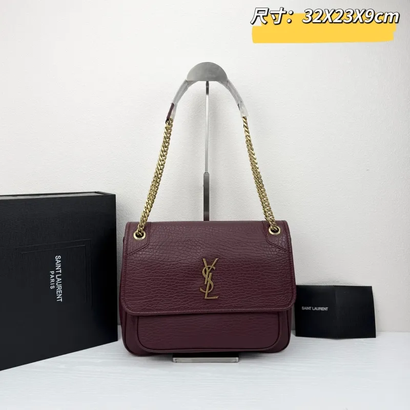 YSL Burgundy Top Handle Bag 387 Size 32x23x9cm