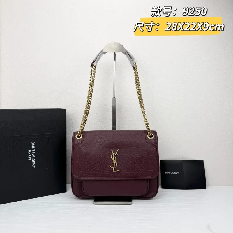 Saint Laurent Burgundy Chain Shoulder Bag 9250