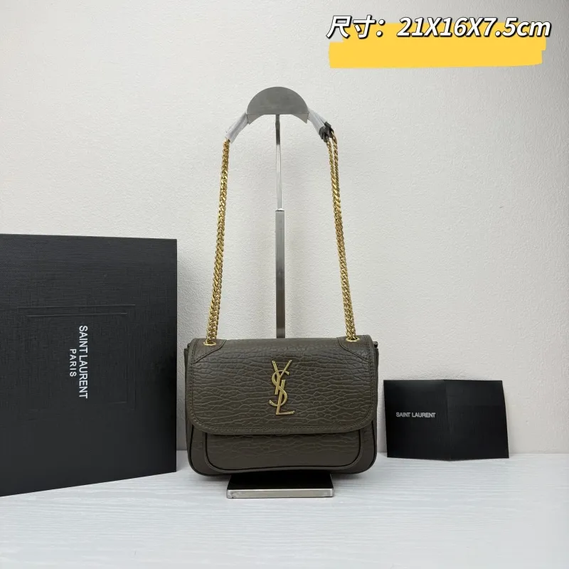 YSL Olive Leather Chain Shoulder Bag 400