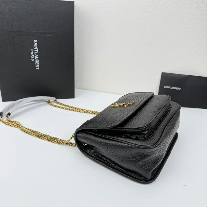 YSL Black Leather Chain Shoulder Bag Size 21x16x7.5cm Model 402 - Image 4