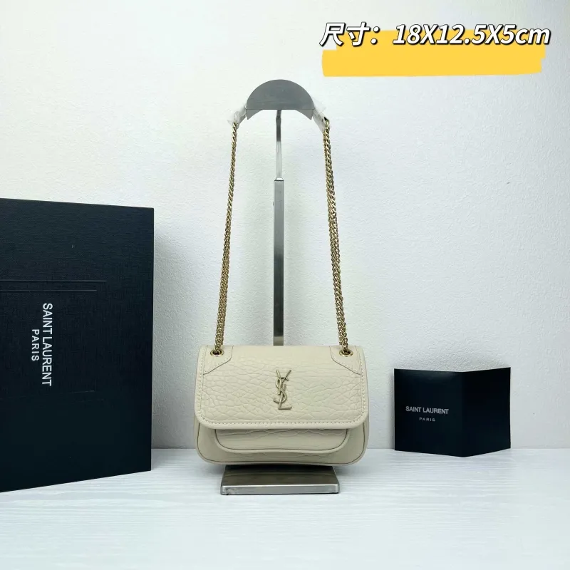 Saint Laurent Cream Leather Chain Shoulder Bag