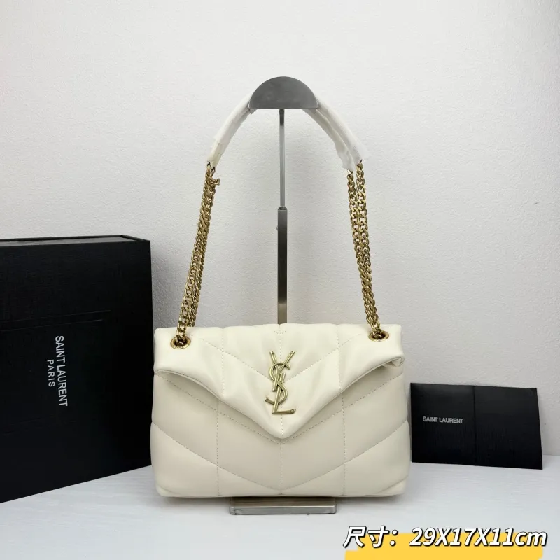 YSL White Quilted Chain Shoulder Bag 412