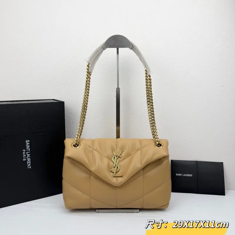 Saint Laurent Beige Quilted Chain Shoulder Bag 414