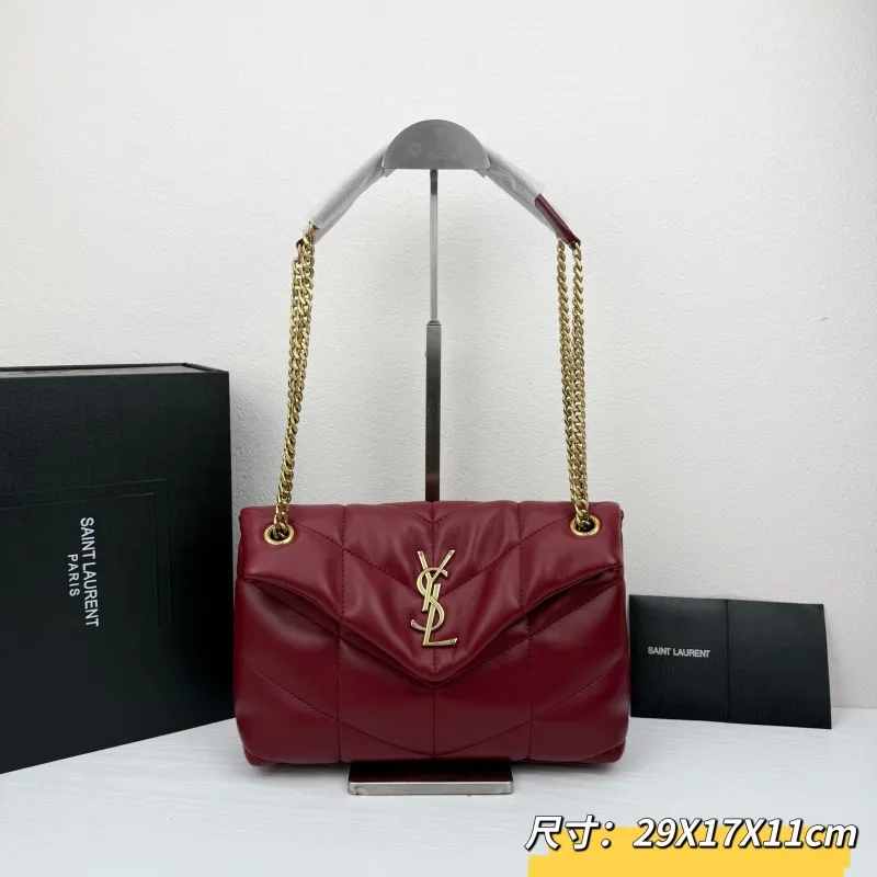 YSL Burgundy Quilted Chain Shoulder Bag 415
