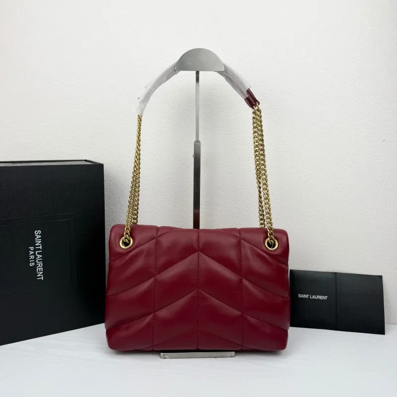 YSL Burgundy Quilted Chain Shoulder Bag 415 - Image 3
