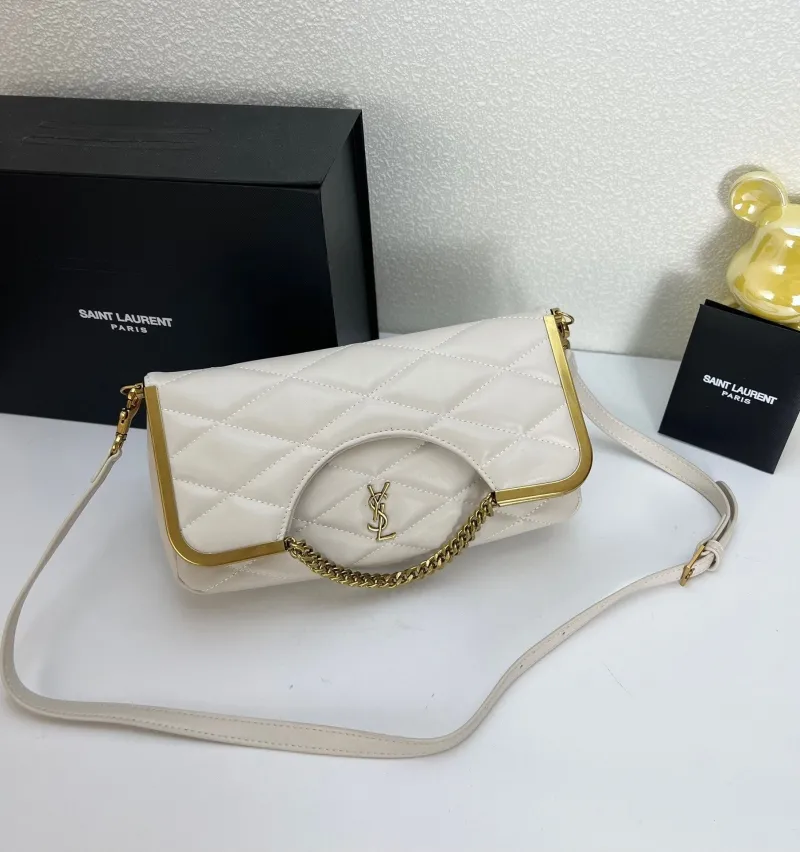 Saint Laurent White Quilted Top Handle Crossbody Bag 418