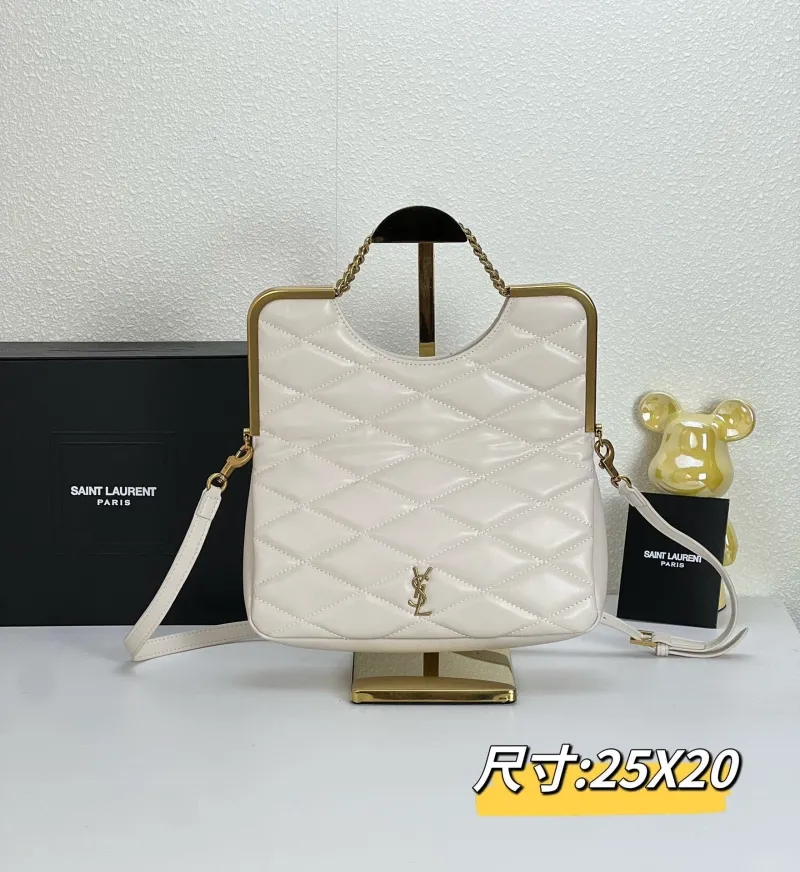 Alternative view of Saint Laurent White Quilted Top Handle Crossbody Bag 418