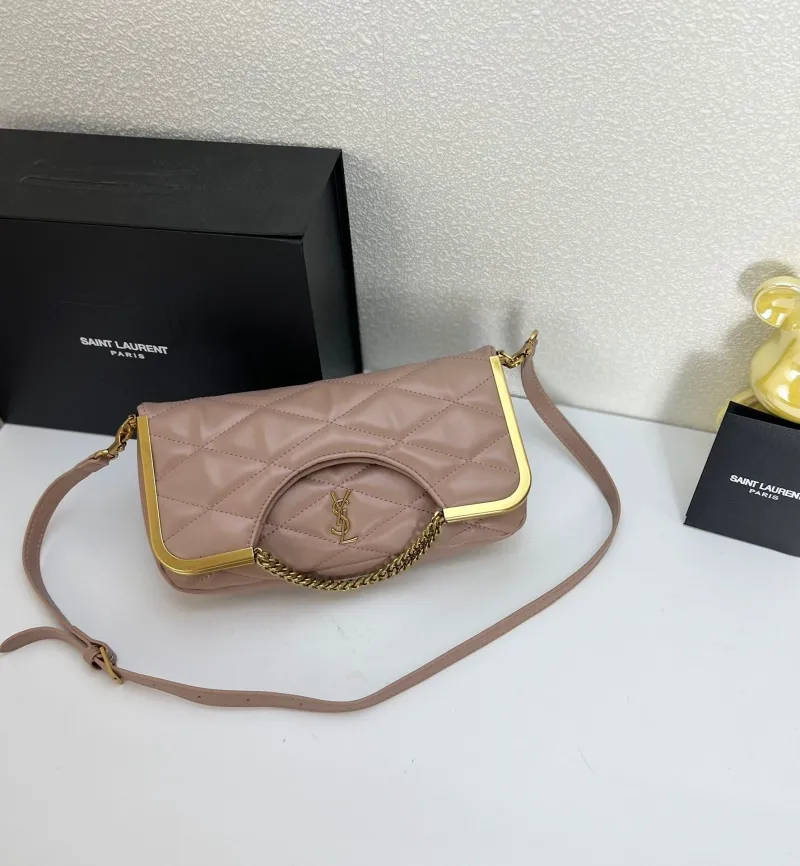YSL Quilted Nude Pink Top Handle Crossbody Bag 25x20