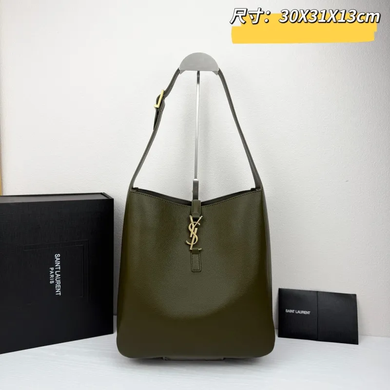 Saint Laurent Olive Green Leather Hobo Bag 421
