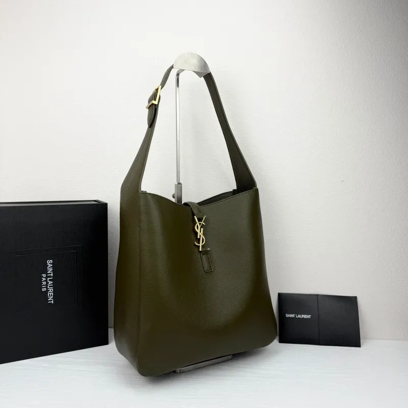 Alternative view of Saint Laurent Olive Green Leather Hobo Bag 421