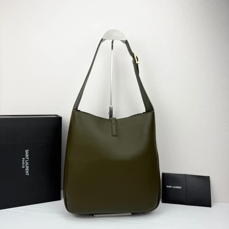 Saint Laurent Olive Green Leather Hobo Bag 421 - Image 3