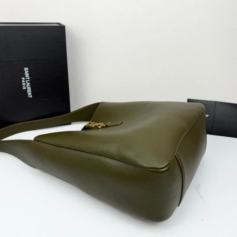 Saint Laurent Olive Green Leather Hobo Bag 421 - Image 4