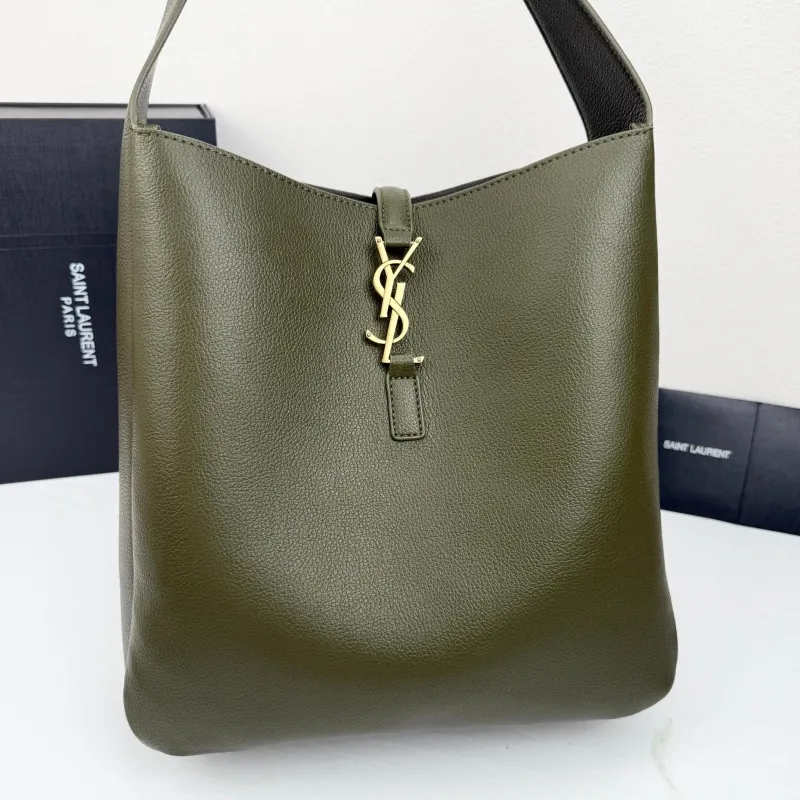 Saint Laurent Olive Green Leather Hobo Bag 421 - Image 5