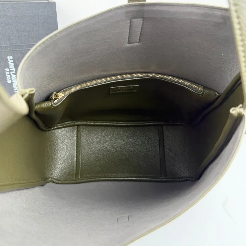Saint Laurent Olive Green Leather Hobo Bag 421 - Image 7