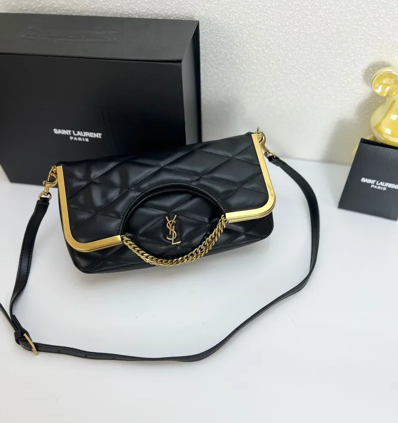 YSL Black Quilted Top Handle Crossbody Bag Size 25X20