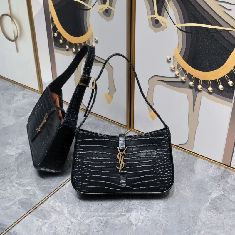 YSL Black Crocodile Embossed Top Handle Bag 447