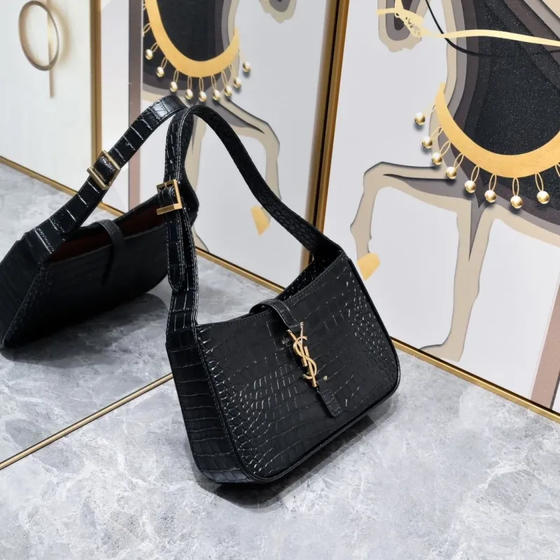 Alternative view of YSL Black Crocodile Embossed Top Handle Bag 447