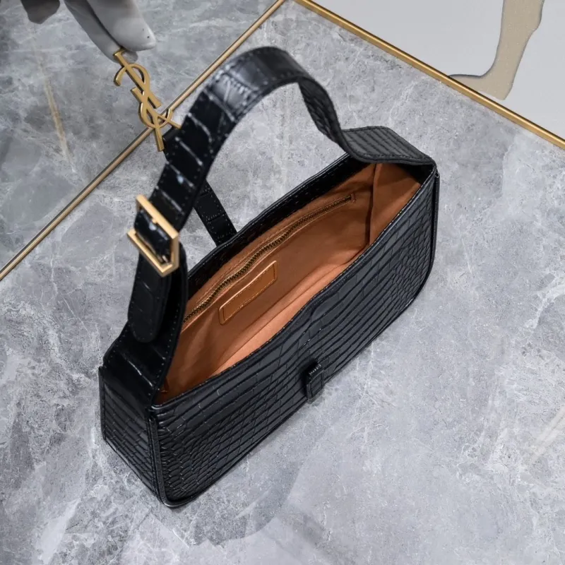 YSL Black Crocodile Embossed Top Handle Bag 447 - Image 7