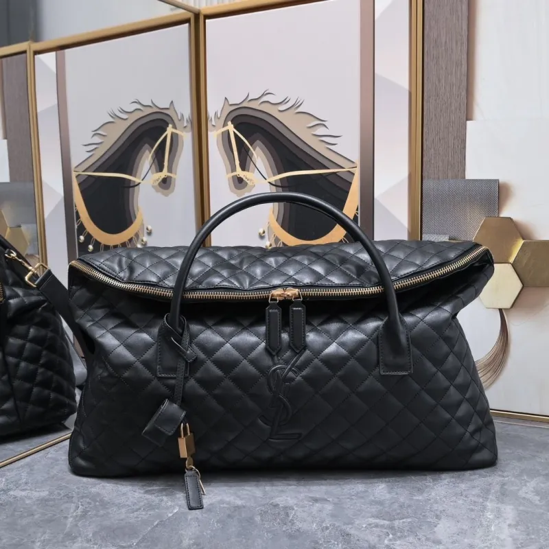 YSL Black Quilted Leather Top Handle Duffel Bag