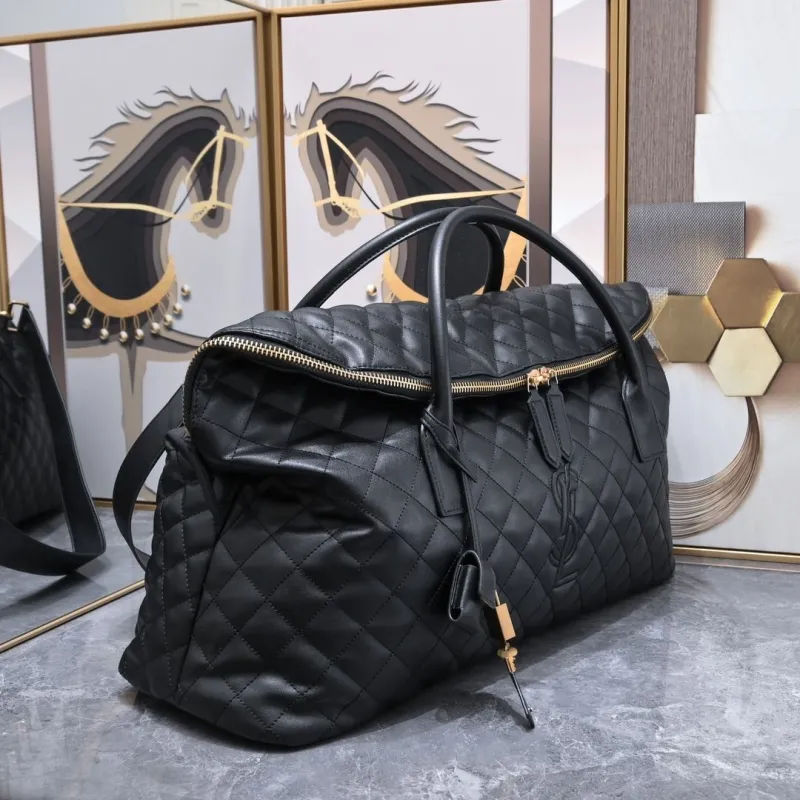 Alternative view of YSL Black Quilted Leather Top Handle Duffel Bag