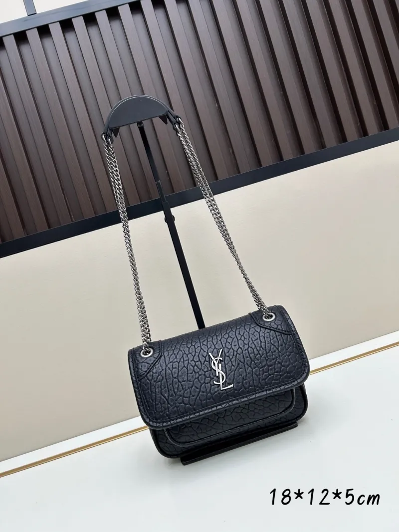 YSL Black Leather Chain Shoulder Bag 456
