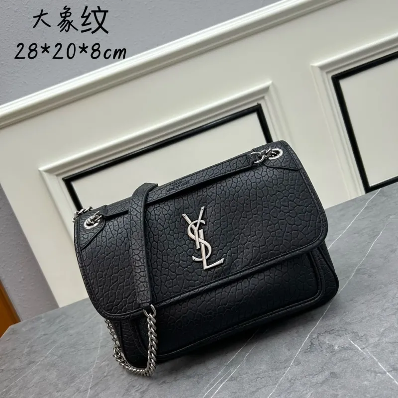 YSL Black Elephant Grain Chain Shoulder Bag 463