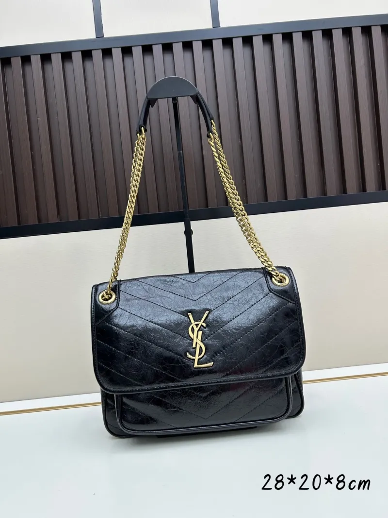 YSL Black Quilted Leather Chain Bag 465