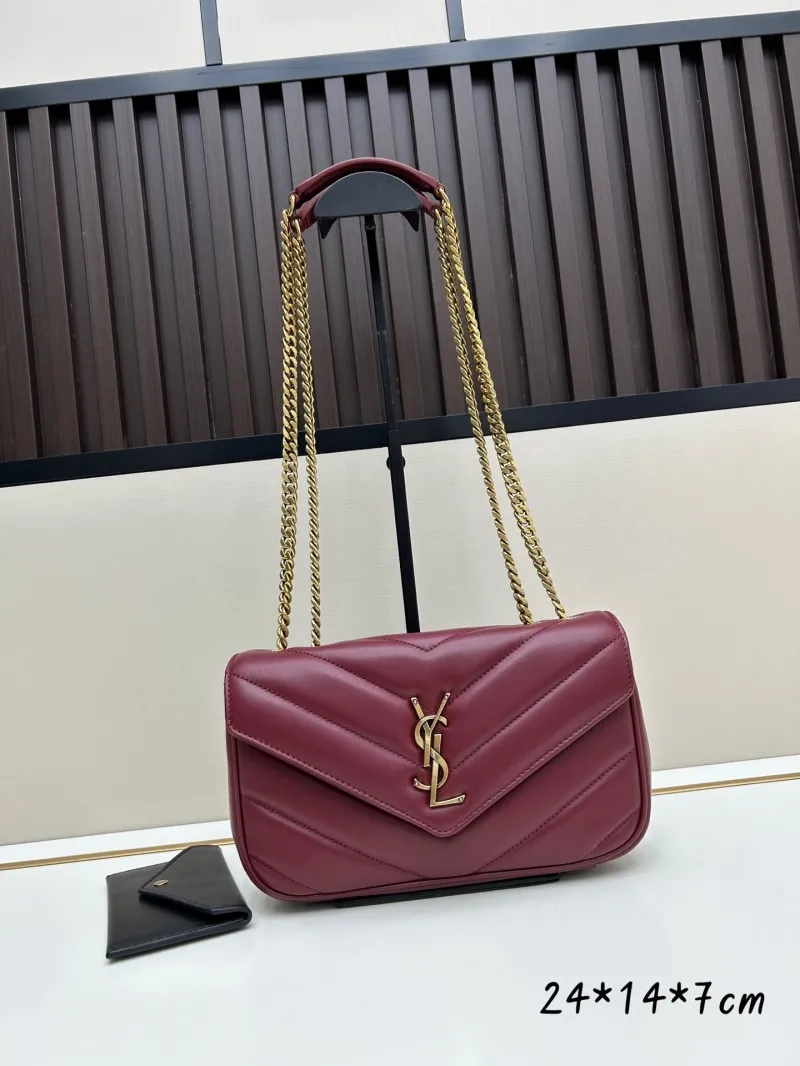 YSL Burgundy Chain Shoulder Bag 466