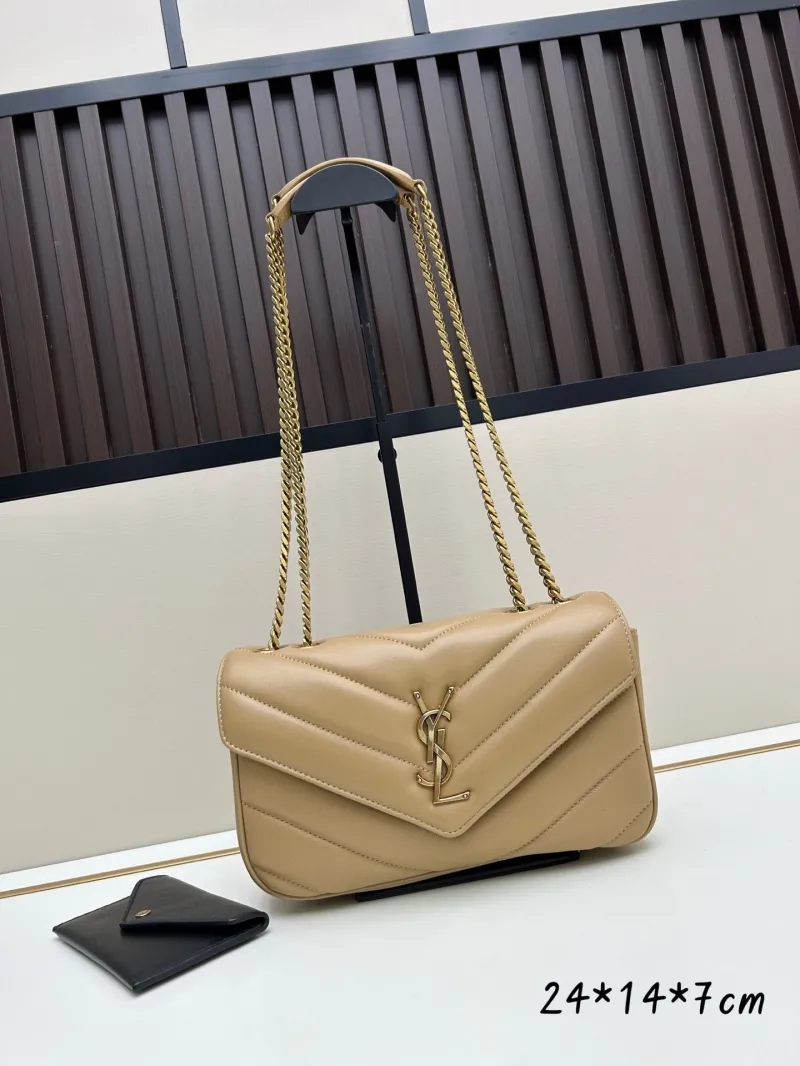 YSL Beige Quilted Chain Shoulder Bag 467