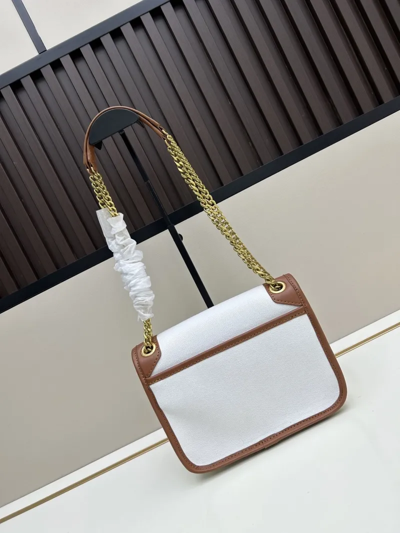 Alternative view of YSL White Brown Trim Chain Shoulder Bag 475