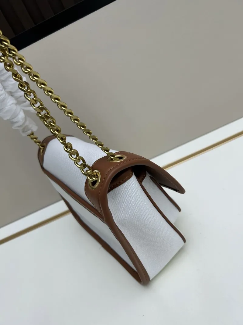 YSL White Brown Trim Chain Shoulder Bag 475 - Image 3