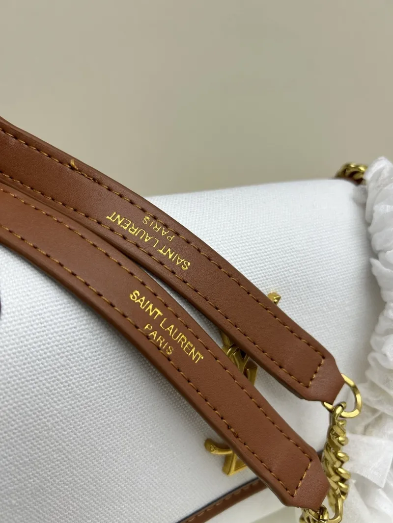 YSL White Brown Trim Chain Shoulder Bag 475 - Image 5