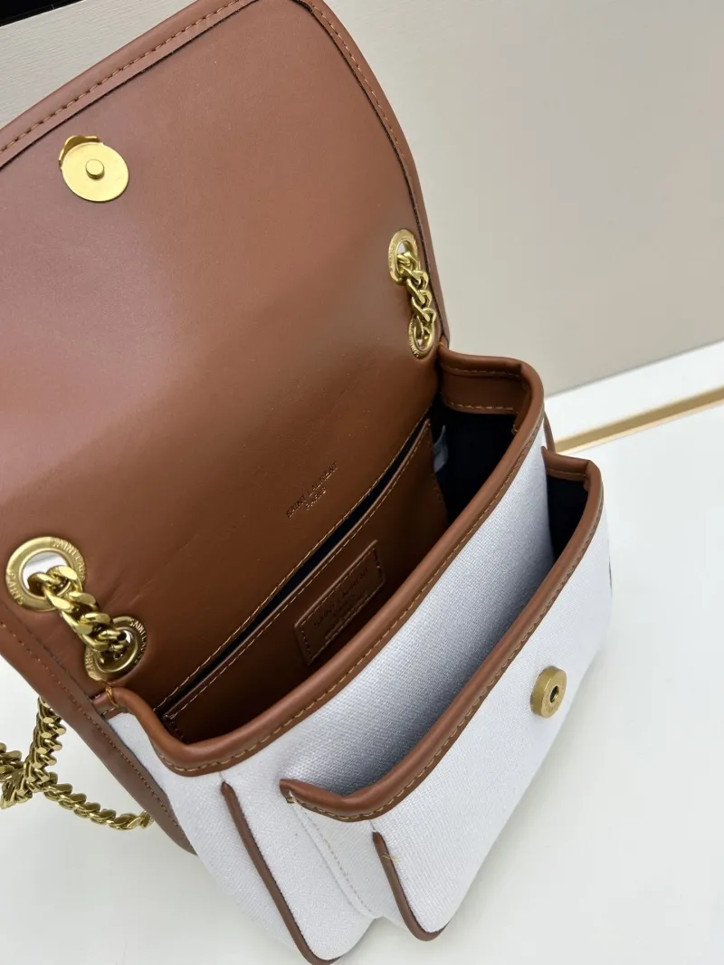 YSL White Brown Trim Chain Shoulder Bag 475 - Image 7