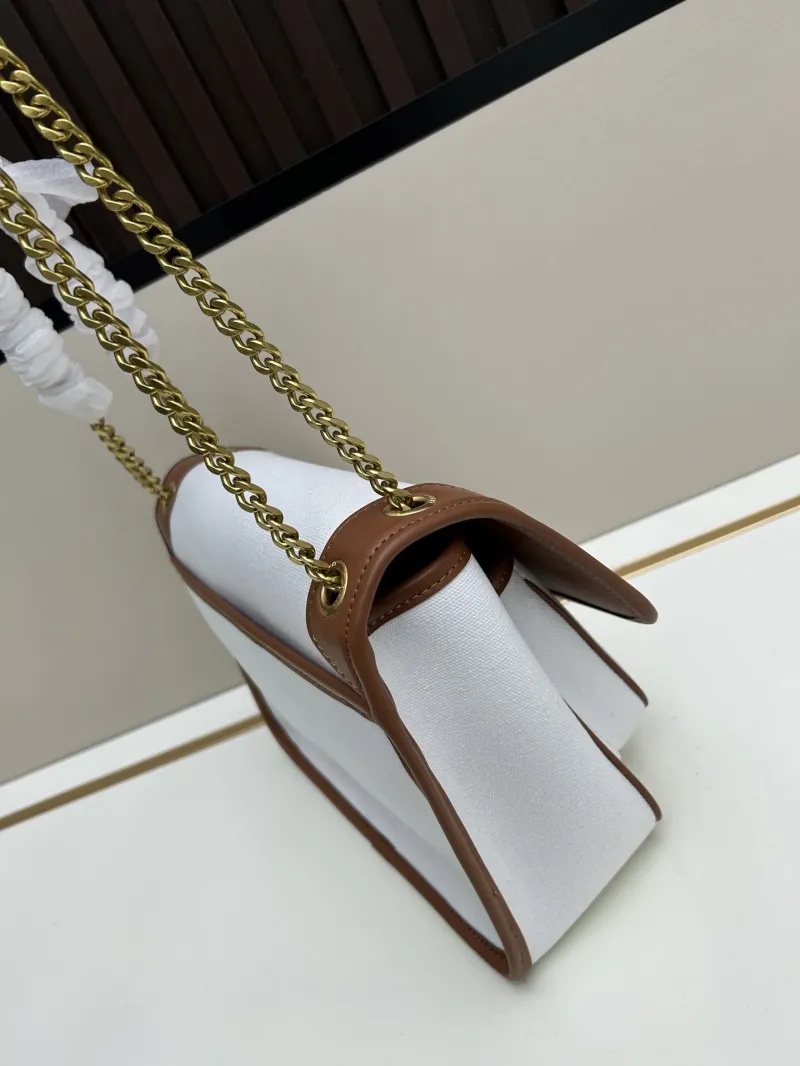 YSL White Brown Trim Shoulder Bag 476 - Image 3