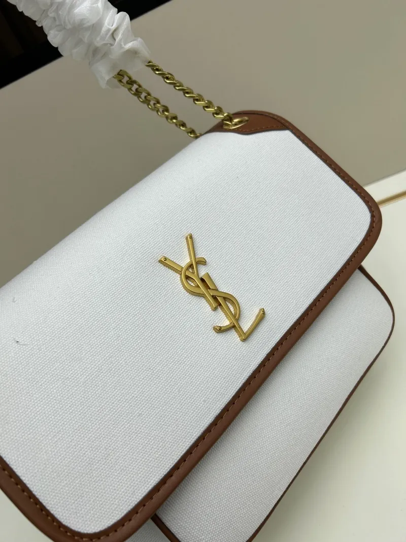 YSL White Brown Trim Shoulder Bag 476 - Image 4