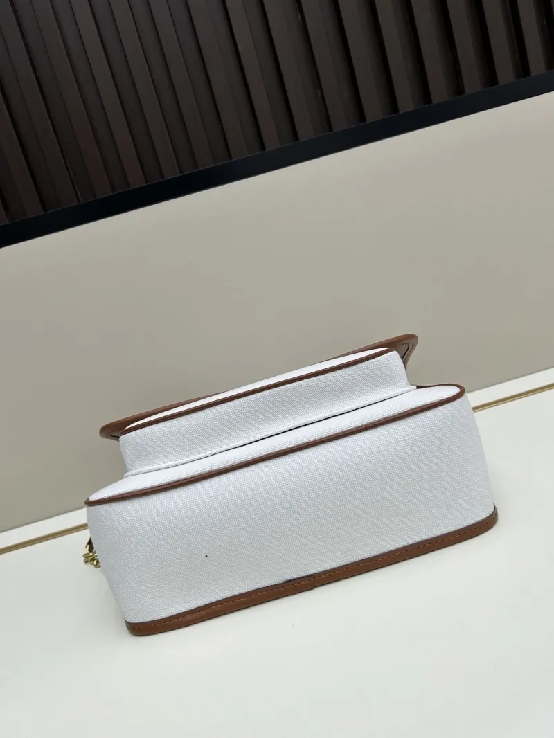 YSL White Brown Trim Shoulder Bag 476 - Image 5