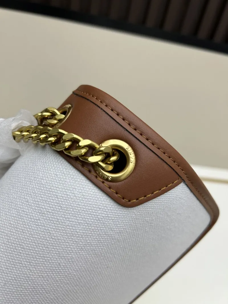 YSL White Brown Trim Shoulder Bag 476 - Image 6