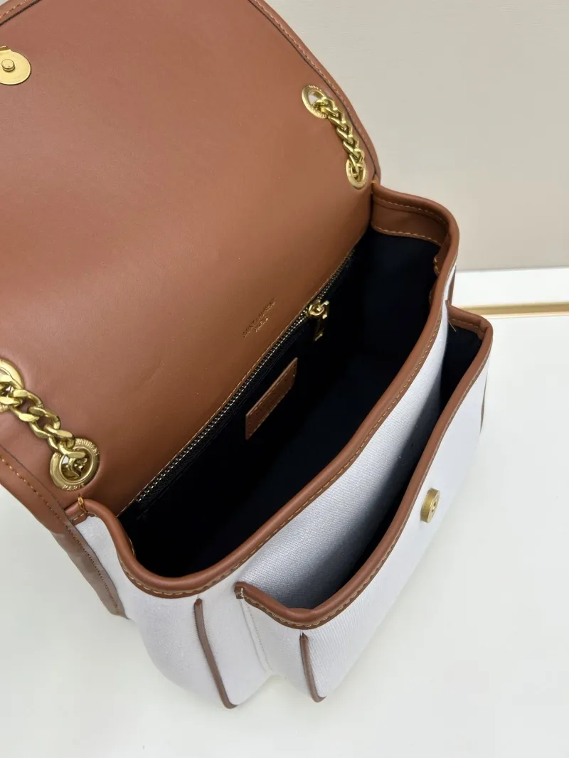 YSL White Brown Trim Shoulder Bag 476 - Image 7