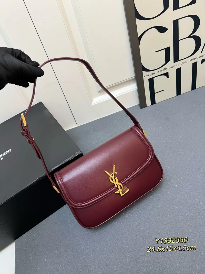 YSL Burgundy Leather Shoulder Bag Y1832330