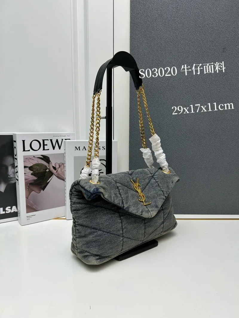 Alternative view of YSL Gray Denim Shoulder Bag S03020